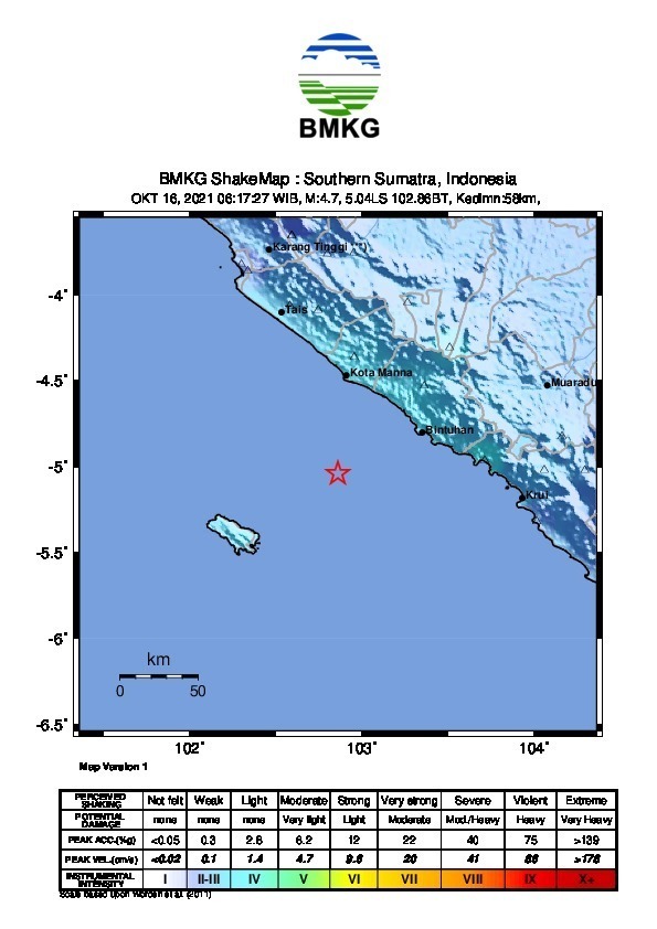 Gempabumi Bengkulu Sabtu 16 Okt 2021 / BMKG